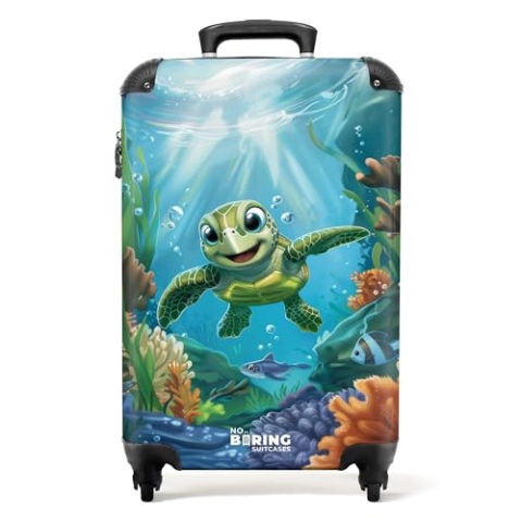 NoBoringSuitcases.com Kinderkoffer, Kinder Koffer, Koffer Kinder, Kinder Reisekoffer, Rollkoffer, Trolley Kinder, Kinder Koffer mit Rollen, Reisekoffer, Handgepäck 55x40x20 cm (Schildkröte - Blau)