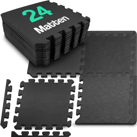 Hulser Fitness Puzzlematte - 30 x 30 x 1 cm - 24 Stück - 2,16 m2 - Bodenschutzmatten für Sporträume und Zuhause - Unterlegmatte für Fitnessgeräte - Fitnessmatte - Trainingsmatten - Schutzmatten