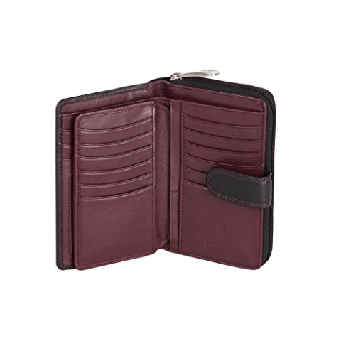 VISCONTI ® Leder Portemonnaie Damen RFID Schutz Geldbeutel Damen Geldbörse Bifold Mehrfarbig Portmonee in Geschenk-Box (Bordeaux)