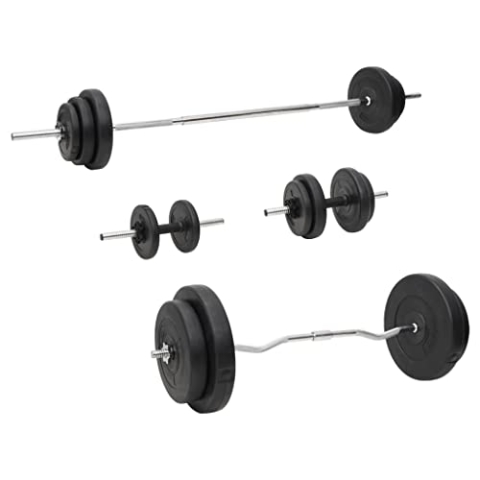 vidaXL Langhantel und Kurzhantel mit Gewichten 90 kg, Langhantel Set, Hantelscheiben Set, Langhantelstange, Fitness Trainingsgerät