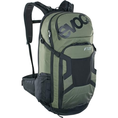 EVOC FR TOUR E-RIDE 30 E-Bike-Rucksack, Fahrradrucksack mit Rückenprotektor (gepolstertes Fach für Ersatz-Akku, Kontroll Display Fach, Gurtfixierungs-System für Ladegerät), Dunkeloliv/Schwarz