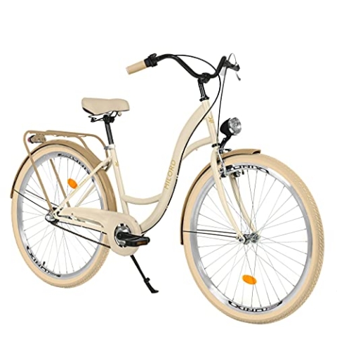 MILORD. 28 Zoll 3-Gang Creme Braun Komfort Fahrrad mit Gepäckträger Hollandrad Damenfahrrad Citybike Cityrad Retro Vintage