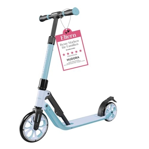 HUDORA BigWheel® 180 Advanced Junior - Hochwertiger & sicherer Kinder Roller ab 3 Jahre - Zusammenklappbarer Cityroller mit Reflektoren - Höhenjustierbarer Scooter für Jungen & Mädchen bis 60 kg, blau