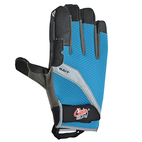 Cuda Herren Angelhandschuhe zum Schneiden von Ködern, langlebig, mit Klettverschluss, wasserabweisend, Schwarz/Grau/Blau, L