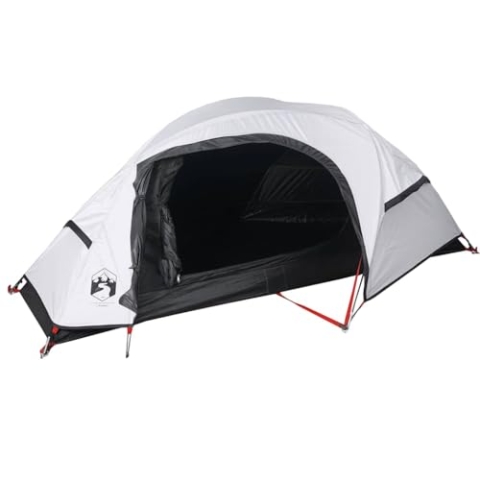 vidaXL Kuppelzelt, Campingzelt für 1 Person Wasserdicht, Outdoor Zelt mit Abnehmbarem Überzelt Insektenschutz, Trekkingzelt Leicht Tragbar, Weiß Verdunkelt
