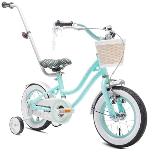 sun baby Mädchenfahrrad 12 Zoll Radgröße Heart Bike zur Auswahl, mit Abnehmbarer Schubstange, Kinderfahrrad für Mädchen von 2 bis 6 Jahre (Mintgrün/Schwarz, 12 Zoll)