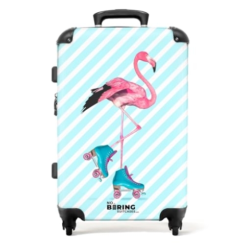NoBoringSuitcases.com Reisekoffer, Koffer Groß, Hartschalenkoffer Groß, TSA Schloss, Reisekoffer mit Rollen Groß, Trolley Koffer Mittelgroß, Koffer Mittelgroß (Flamingo - Hellblau-Weiß, 67 cm - 72 L)