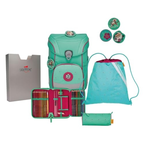 DER DIE DAS leichter Schulranzen, ErgoFlex Easy Peppermint Pony Set 5-teilig, ca. 20,5 l Volumen, ca. 950 g Gewicht