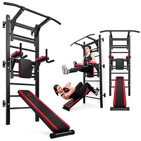 Hop-Sport Multifunktionale Sprossenwand mit Klimmzugstange & Sit-Up-Bank, robuste Kraftstation für Zuhause, ideal für Calisthenics & Bauchtraining, Max. Belastung 150 kg