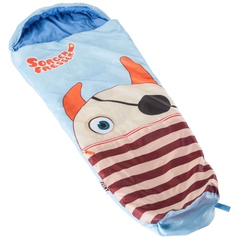 Skandika Kinderschlafsack Sorgenfresser Flint | Schlafsäcke für Kinder bis 140 cm, mit Mikrofaserfüllung, Mumienschlafsack mit Kapuze und Tasche | Schlafsack Camping, Kuschelschlafsack