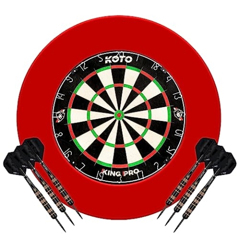 KOTO - King Pro Surround Dartset Rot, 3 Barrels, 2 Sets Flights, 2 Sets Shafts (Short & medium), Dartwallet, Dart Auffamgring Pfeile & Wände