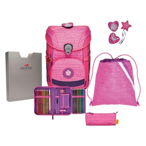 DER DIE DAS leichter Schulranzen, ErgoFlex Easy Pretty Unicorn Set 5-teilig, ca. 20,5 l Volumen, ca. 950 g Gewicht