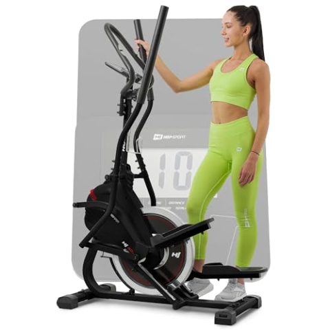 Hop-Sport Cross Stepper für zuhause HS-400B Icon - 2-in-1 Crosstrainer und Stepper mit Trainingscomputer - innovatives Trainingsgerät verbindet das Stepper- und Crosstrainer-Training (Schwarz/Rot)