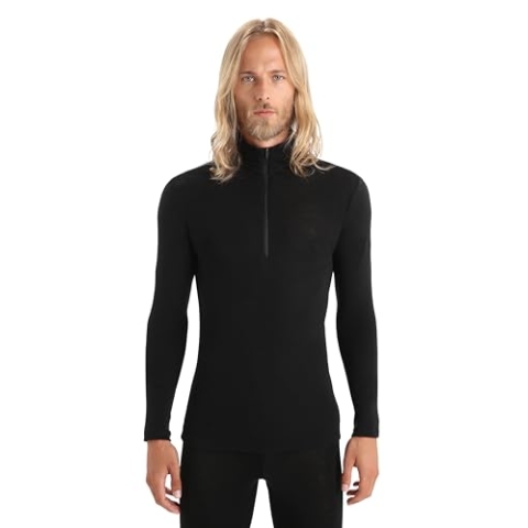Icebreaker Herren Everyday Langarmshirt mit halben Reißverschluss - Funktionsshirt Herren - 100% Merinowolle Base Layer - Schwarz, XL