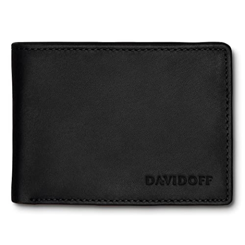 DAVIDOFF Essentials Kartenetui Schwarz – Elegante kleine Brieftasche aus feinem Leder – edler Card Holder mit 6 Steckfächern, 2 Taschen, 2 Fenstern und schützender Klappe