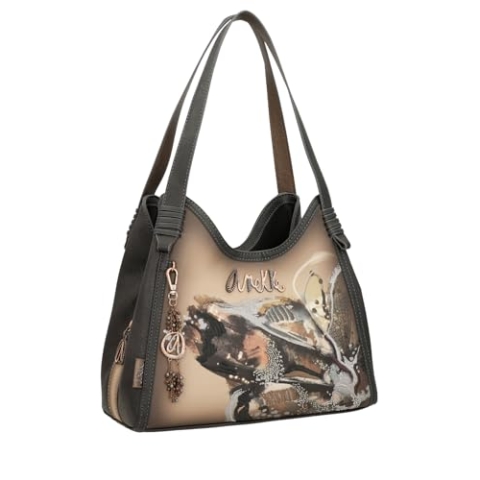 Anekke Tasche mit 3 Fächern, mehrere Fächer, großes Fassungsvermögen, Schultertasche, Maße: 31/28/17 cm, Zubehör und Accessoires für Damen, Mehrfarbig