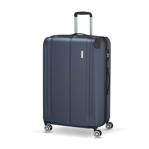 travelite Hartschalenkoffer groß, erweiterbar, 4 Rollen, CITY, Trolley mit kratzfester Oberfläche, TSA Schloss, Dehnfalte, 77 cm, 113 - 124 Liter