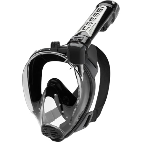 Cressi Unisex-Adult Duke Full Face Mask Schnorchel Dry Vollgesichtsmaske Wide Vision mit Action Cam Halterung, Schwarz/Schwarz, S/M