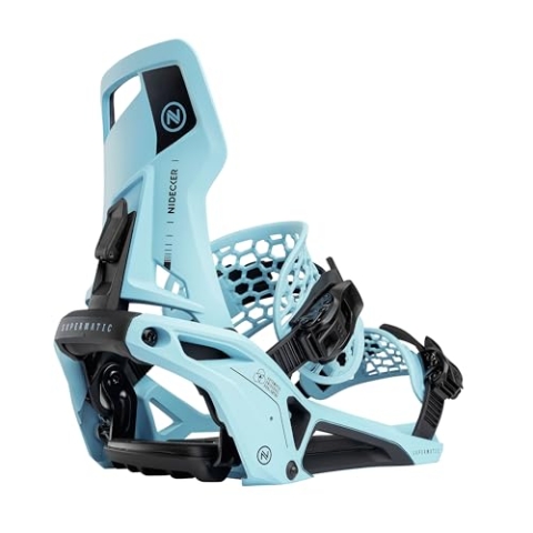 Nidecker Supermatic Snowboard – Universelle, doppelt einsteckbare automatische Bindung – Komfortabel und zuverlässig wie eine Klassische Zwei-Riemen-Bindung - Escape Cyan