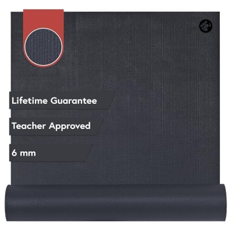 Manduka Pro Yogamatte – Mehrzweck-Trainingsmatte für Yoga, Pilates, Heimtraining, gebaut, um ein Leben lang zu halten, 6 mm dickes Kissen für Gelenkunterstützung und Stabilität, schwarzer Donner