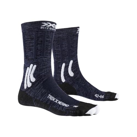 X-BIONIC 4.0 Trek X Unisex Merino Socken zum Wandern und Bergsteigen - Fortschrittliches Feuchtigkeitsmanagement, Fußstabilisierung und Temperaturkontrolle - Blau/Weiß, 42-44