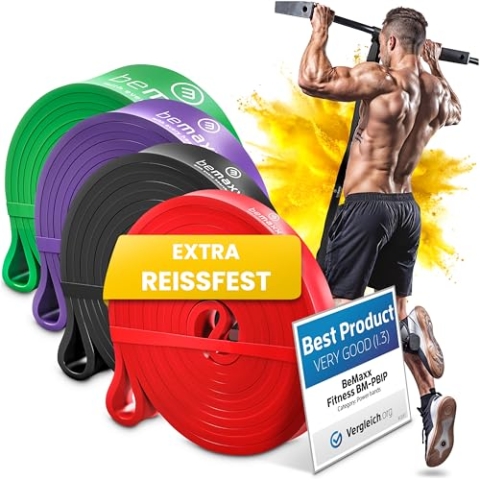 Fitnessband Pull Up Resistance Band, Klimmzughilfe + Trainings-eBook - DAS Klimmzug Widerstandsband | Home Gym Equipment: Sportband Pullup Dip Bar Klimmzugband, Calisthenics Bodybuilding Trainingsband