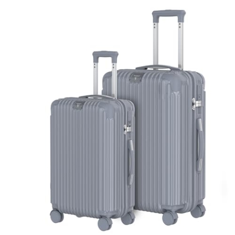 Voyagoux Kofferset 2 teilig - 40L & 116L, Hartschalenkoffer Klein und Groß, Rollkoffer, TSA-Schloss, ABS, Reisekoffer mit Rollen, 4X 360° Rollen, Robust und Leichtgewicht Suitcase, Grau