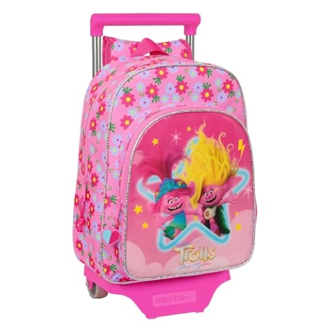 Safta TROLLS 3 Kinderrucksack mit Trolley 705, ideal für Kinder unterschiedlichen Alters, bequem und vielseitig, Qualität und Widerstandsfähigkeit, 26 x 11 x 34 cm, Rosa, Rosa, Estándar, Casual