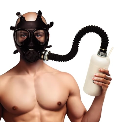 MASTER SERIES Inhalator Gas Maske mit Flasche für Anfänger Männer Frauen Paare Einweg Atemventil Körpersicher Atemspiel Sensation Play 5 Stück Set Schwarz & Weiß