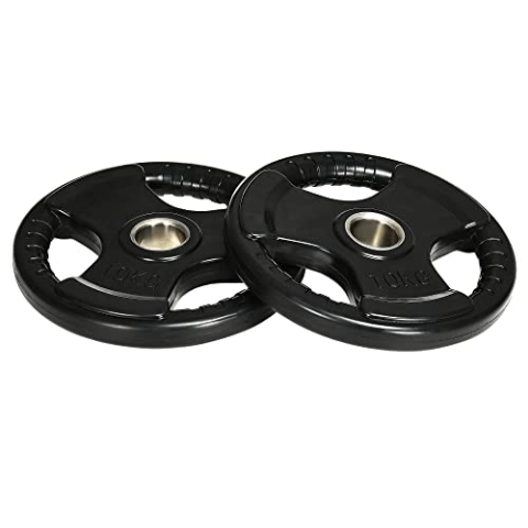SPORTNOW Hantelscheiben 2er-Set, Tri-Grip 2 x 10 KG gummierte Olympiascheiben, bodenschonender Gewichtsscheiben mit 5 cm Bohrung, drei Griffen, für Gewichtheben, Krafttraining