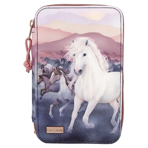 Depesche 12511 Miss Melody Night Horses - Gefüllte 3-Fach Federtasche, Herden Motiv, Federmäppchen mit Buntstiften, Lineal, Schere uvm.
