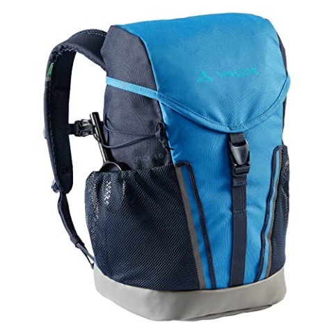 VAUDE Kinderrucksack Jungen & Mädchen Puck 10 Liter in blau, komfortabler Wanderrucksack Kinder, Wetterfester Schulrucksack mit Regenhülle & Lupe, viel Stauraum, Blue/Eclipse