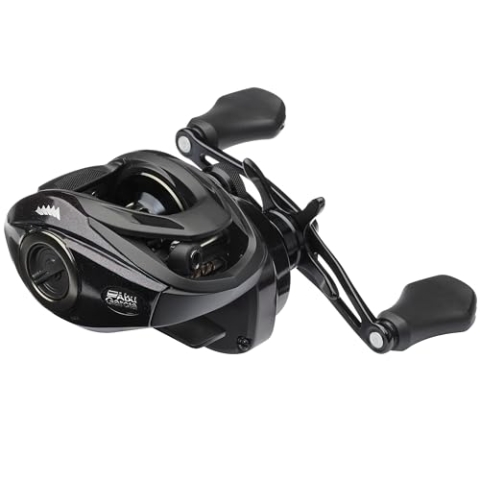 Abu Garcia Spike® Wurfrolle Angelrolle Low Profile Baitcastrollen Raubfischangeln Barsch Zander Unisex Grün/Lila/Schwarz LP | Linkshänder | 6,4:1
