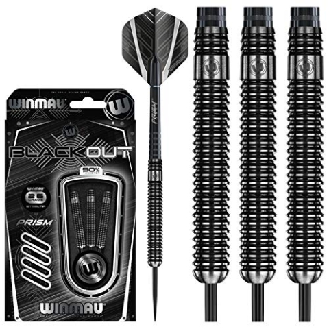 WINMAU Blackout 26g Profi Wolfram Steeltip Dartpfeile Set mit Flights und Schäfte