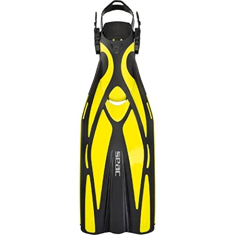 SEAC Unisex-Adult F1 Ultraleichte Tauchflossen 730 Gramm für eine Höchstleistung beim Tauchen, Verstellbarer Riemen, gelb, 40/42