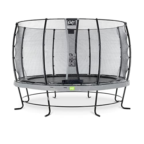 EXIT Toys Elegant Rundes Trampolin - ø366cm - Extra starker und Stabiler Rahmen - Mit Economy Sicherheitsnetz & Fußschutzsystem - Rostfrei - Wasserbeständig - Einfache Montage - Grau