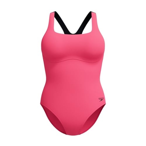 Speedo Damen Badeanzug mit Flexband und integriertem Schwimm-BH | Schwimmen | Fitnesstraining Schwimmbekleidung, Raspbery Fill/Vermilion/Punch, 44