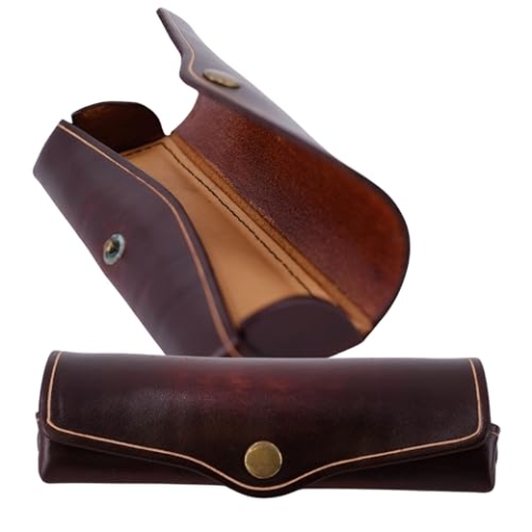 MIKA 28063102 - Brillenetui groß aus Echt Sattel-Leder Braun, Etui für Brillen und Sehhilfen, Brillenbox für Damen und Herren, braune Brillenaufbewahrung, Sonnenbrillenetui ca. 16 x 8 x 3 cm