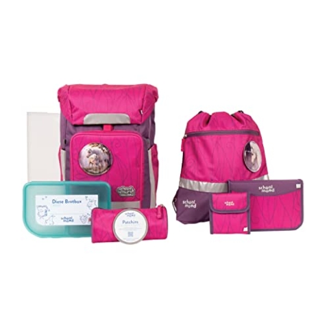 SCHOOL-MOOD - Softbag Schulranzen Set Einhorn, 8-teilig - Rebel Air+ - inkl. Zubehör - ergonomischer Schultasche Jungen & Mädchen - Schulrucksack für Kinder in der 1. bis 4. Klasse - Luisa (Einhorn)