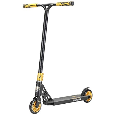 STAR SCOOTER Professional Freestyle Kick Stunt Scooter ab 8 Jahre | 120mm ABEC-9 Lager Alu Kinder City Roller mit HIC für Fortgeschrittene | Schwarz Gold