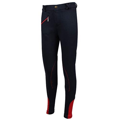 QHP Modische Reithose Junior Kinderreithose Stoff-Kniebesatz (Marine, 116)