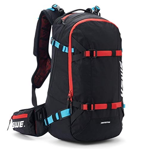 USWE Pow 25L, Skirucksack und Snowboard Rucksack mit Rückenprotektor für Damen und Herren. Isolierte Schlauchführung mit Frostschutz, Bounce Free, Schwarz