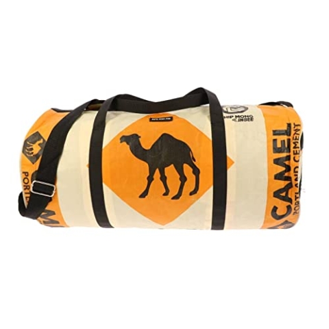 MoreThanHip Jumbo Weekender Kamel Orange - Große Reisetasche aus Recycelten Zementsäcke Weekendertasche Damen und Herren Sporttasche Duffle Bag Unisex - 55 x 27 x 27 cm
