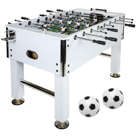 GAMES PLANET Kickertisch Leeds in 6 Farben, Tischfußball, Tischkicker, inkl. 4 Bälle + 2 Getränkehalter, ca. 60kg - Weiß