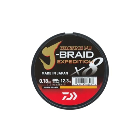 DAIWA J-Braid Expedition X8E, 0,20mm, 16,0kg/35,3lbs, 300m, Smash Orange, Geflochtene Angelschnur, 12550-120