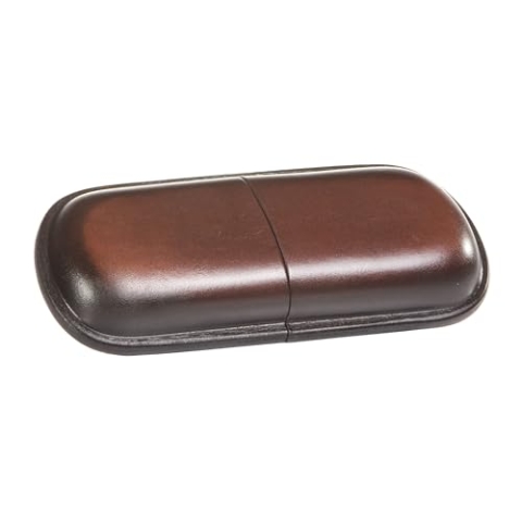 MIKA 28071302 - Brillenetui groß aus Echt Sattel-Leder Braun, Etui rund für Brillen und Sehhilfen, Brillenbox für Damen und Herren, braune Brillenaufbewahrung, Sonnenbrillenetui ca. 18 x 8 x 4 cm