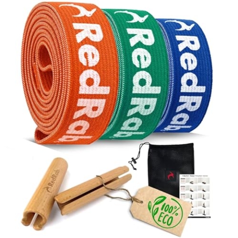 Red Rab Resistance Bands - Widerstandsbänder Krafttraining - Fitnessband einzeln oder im Set mit Holzgriffen - Resistance Band, Klimmzug Bänder, Pull Up Band, Klimmzug Band, Widerstandsband Fitness