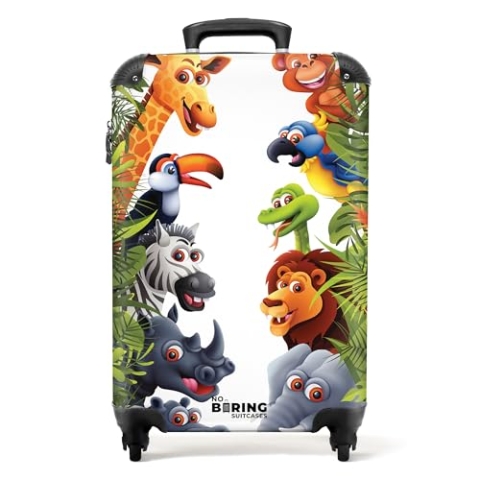 NoBoringSuitcases.com® Kinderkoffer Kindertrolley Handgepäck Koffer Klein Reisekoffer mit Rollen Geschenk - Tiere - Grün - Dschungel - Kindergepäck Kleiner Koffer, 55x40x20