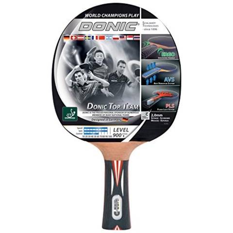 Donic-Schildkröt Tischtennisschläger Top Team 900, AVS & PLS-Griff, 2,0 mm Schwamm, Alpha Slick - ITTF Belag, 754199, Holz/Natur