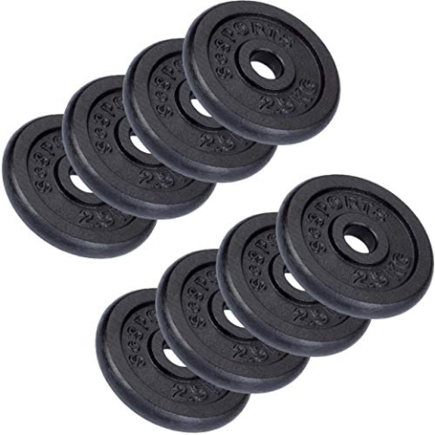 ScSPORTS® Hantelscheiben - Set, 2/4/5/10/15/20 kg, Ø 30/31 mm, Gusseisen - Gewichtsscheiben, Hantelscheiben-Set, Hantelgewichte, Fitness Scheiben, Gussscheiben, Gewichte (20 kg (8 x 2,5))